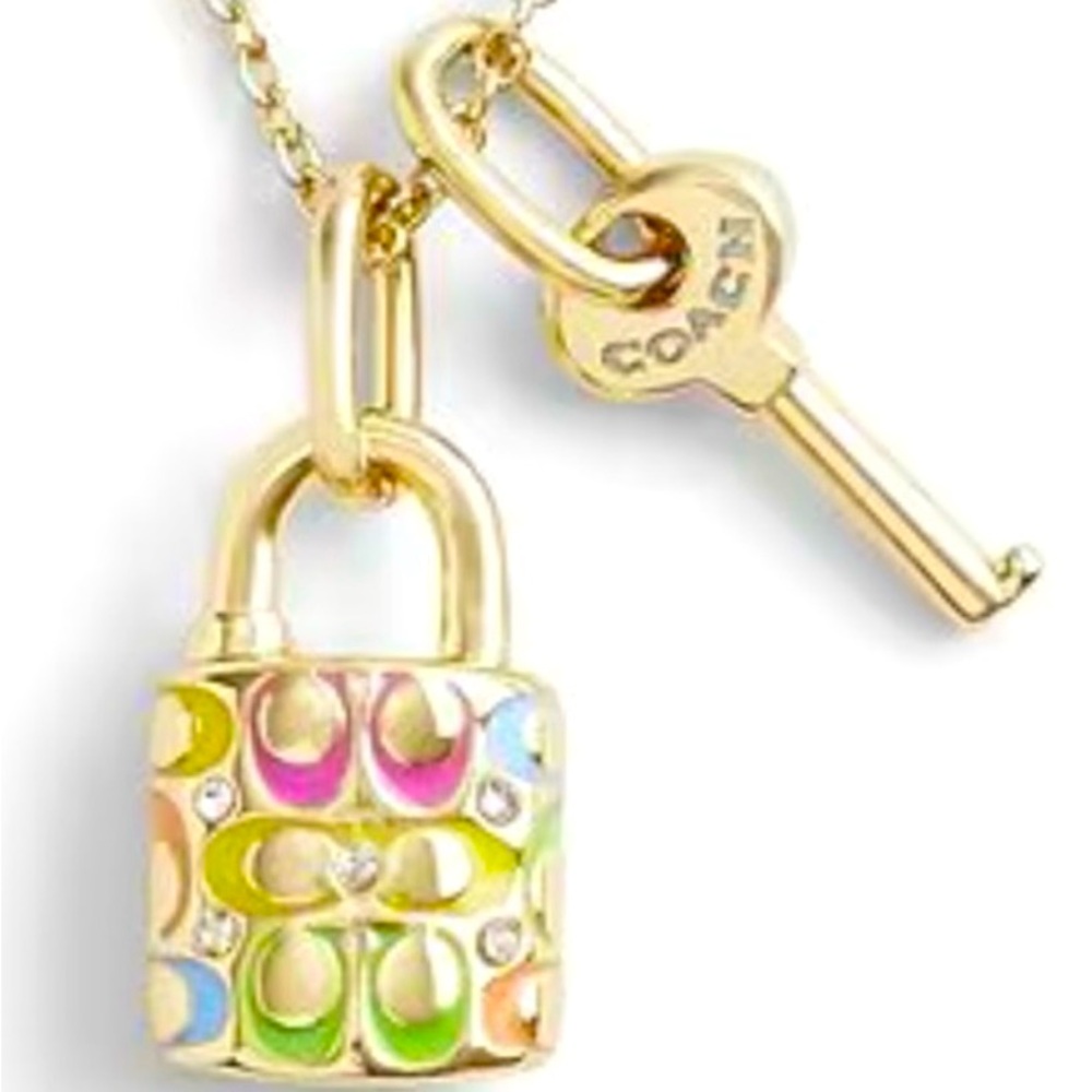 COACH Signature Rainbow Quilted Lock & Key Short Pendant Necklace